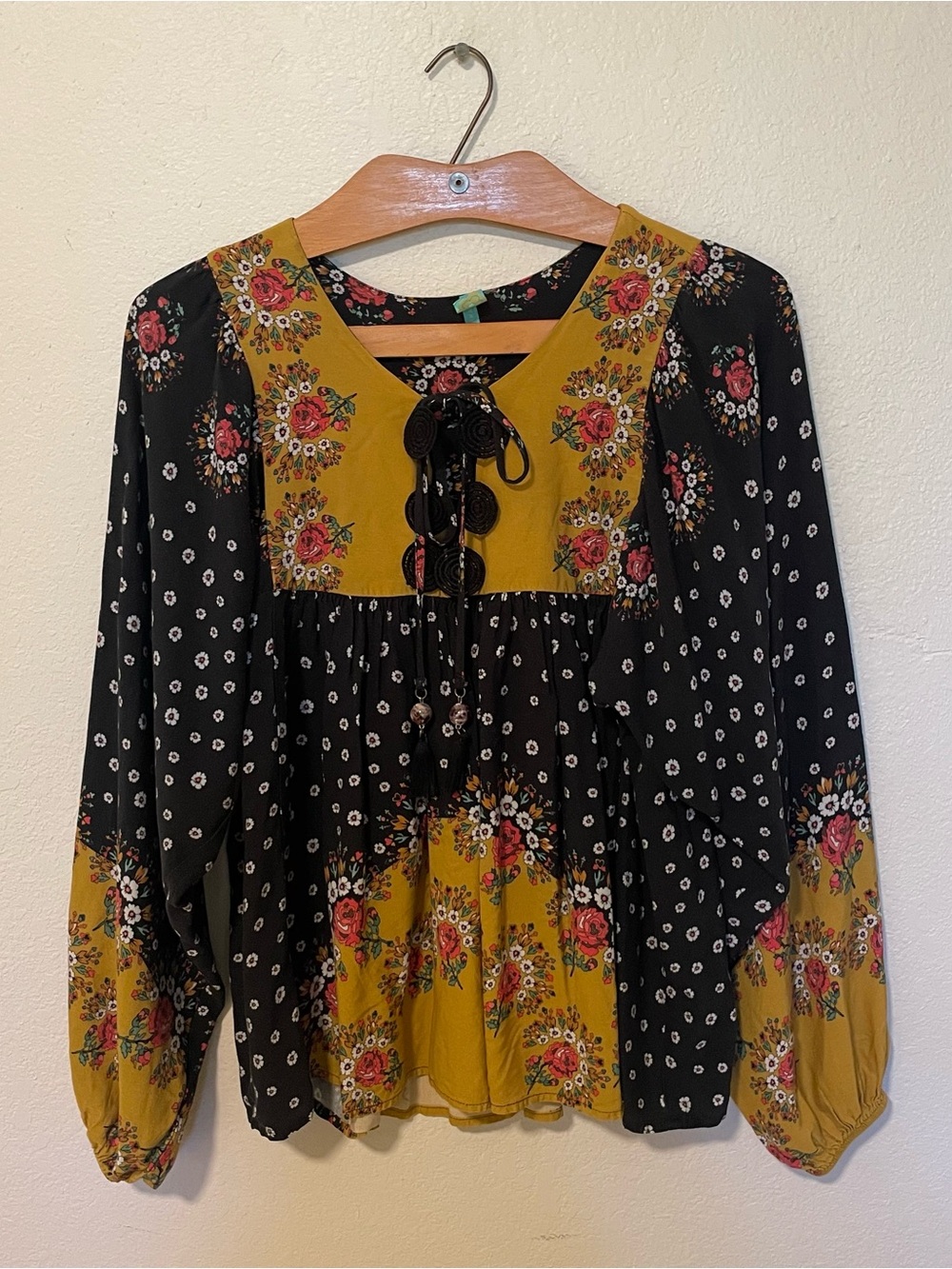 Farm Rio x Anthropologie "Intarsia" Mixed Print Boho Peasant Blouse - Size S